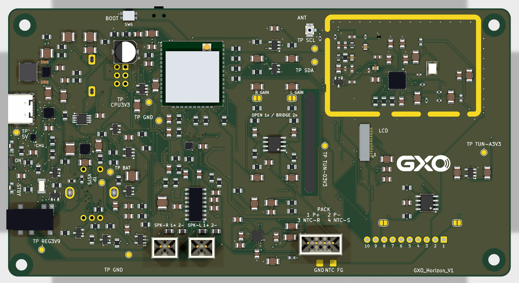 Softly blurred CAD preview of the Horizon V1 circuit board in development